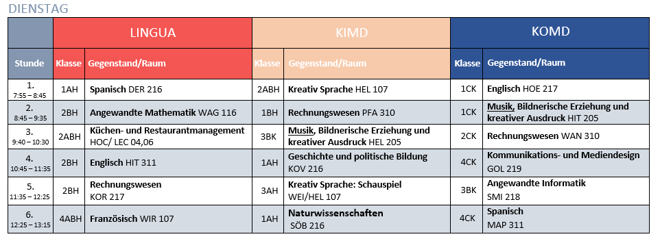 Dienstag Schnupperstundenplan Okt-Dez
