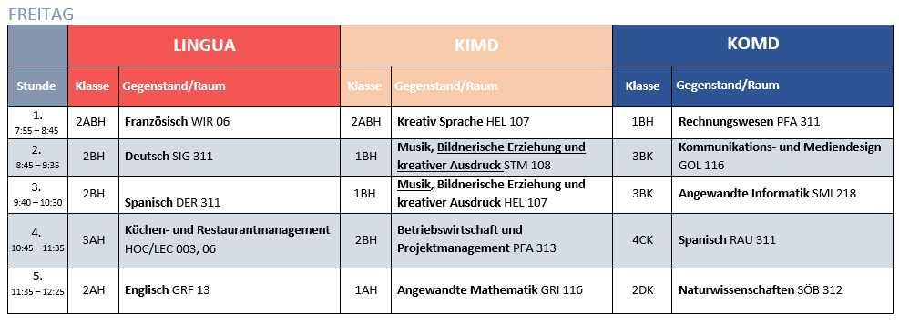 Schnupperstundenplan Freitag